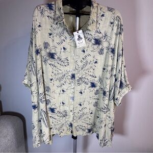 Easel Tan Shirt with Navy Floral Pattern